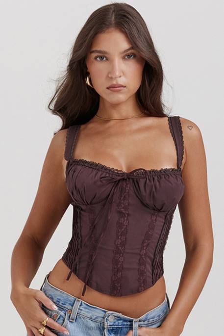 House of CB Gini Rich Brown Lace Back Corset Clothing 4H6N11