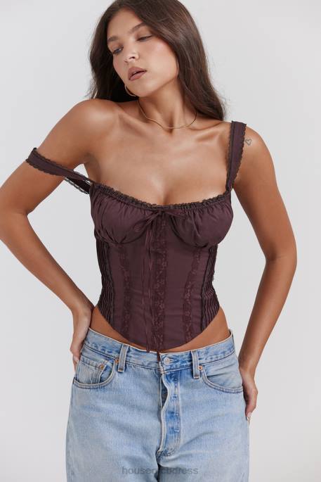 House of CB Gini Rich Brown Lace Back Corset Clothing 4H6N11