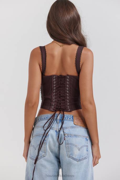 House of CB Gini Rich Brown Lace Back Corset Clothing 4H6N11