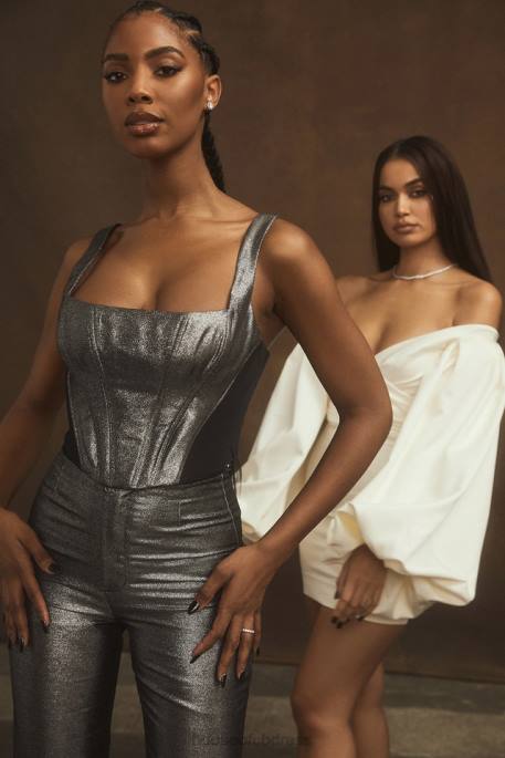 House of CB Hannah Silver Cropped Corset Top Clothing 4H6N97