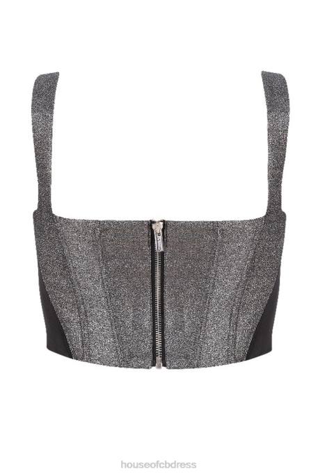 House of CB Hannah Silver Cropped Corset Top Clothing 4H6N97