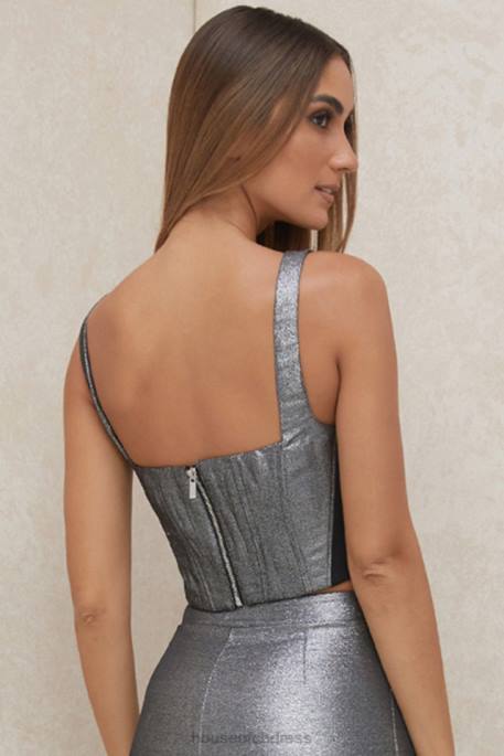 House of CB Hannah Silver Cropped Corset Top Clothing 4H6N97