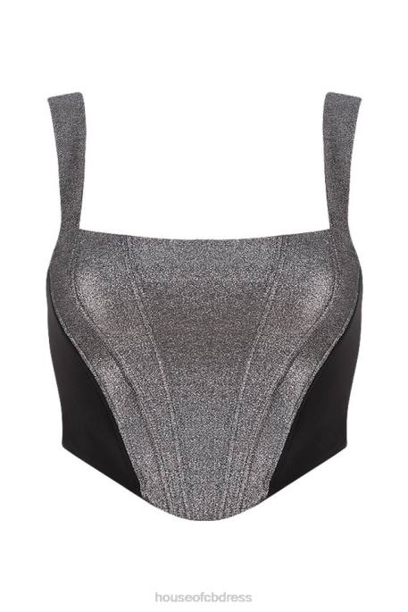 House of CB Hannah Silver Cropped Corset Top Clothing 4H6N97