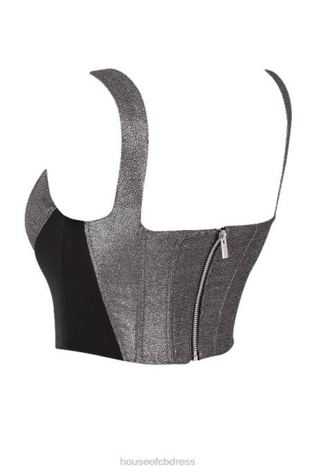House of CB Hannah Silver Cropped Corset Top Clothing 4H6N97