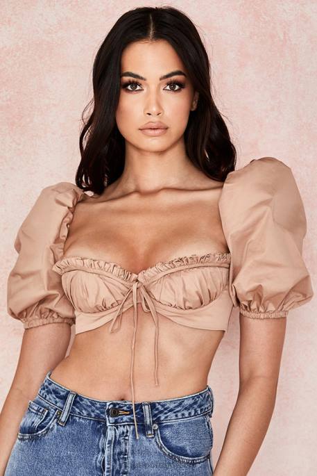 House of CB Hedy Camel Puff Sleeve Bralet Clothing 4H6N107