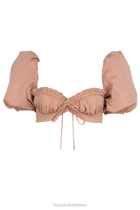 House of CB Hedy Camel Puff Sleeve Bralet Clothing 4H6N107