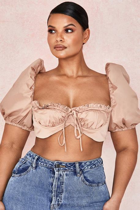 House of CB Hedy Camel Puff Sleeve Bralet Clothing 4H6N107