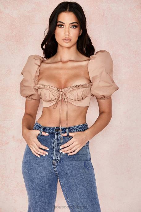 House of CB Hedy Camel Puff Sleeve Bralet Clothing 4H6N107