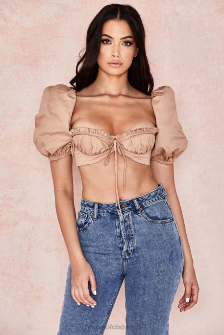 House of CB Hedy Camel Puff Sleeve Bralet Clothing 4H6N107