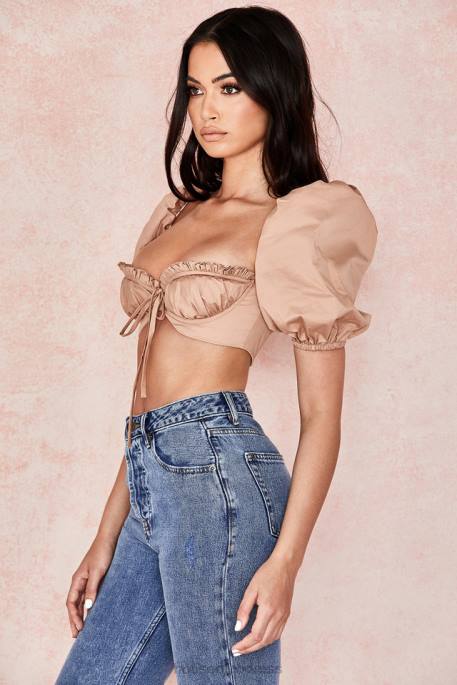 House of CB Hedy Camel Puff Sleeve Bralet Clothing 4H6N107