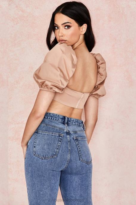 House of CB Hedy Camel Puff Sleeve Bralet Clothing 4H6N107