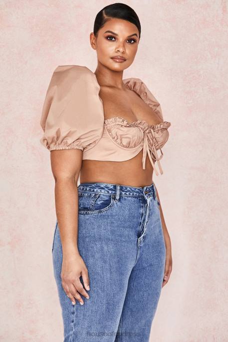 House of CB Hedy Camel Puff Sleeve Bralet Clothing 4H6N107