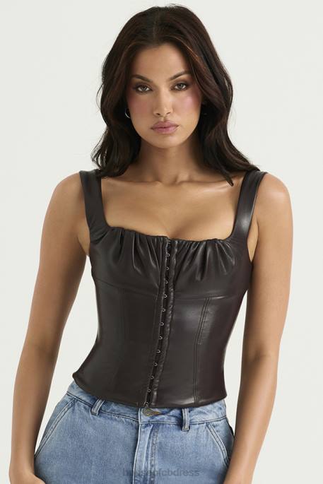 House of CB James Bitter Chocolate Vegan Leather Corset Clothing 4H6N38