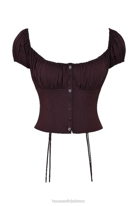 House of CB Kitty Rich Brown Gathered Top Clothing 4H6N17