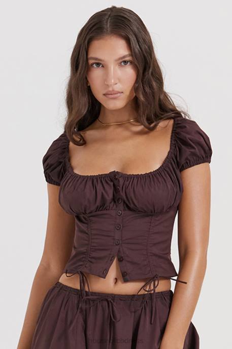 House of CB Kitty Rich Brown Gathered Top Clothing 4H6N17