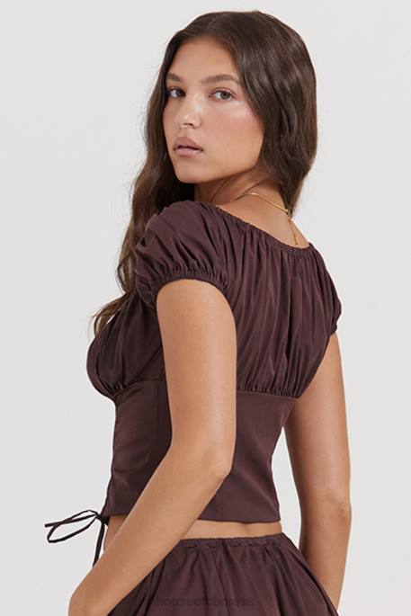 House of CB Kitty Rich Brown Gathered Top Clothing 4H6N17