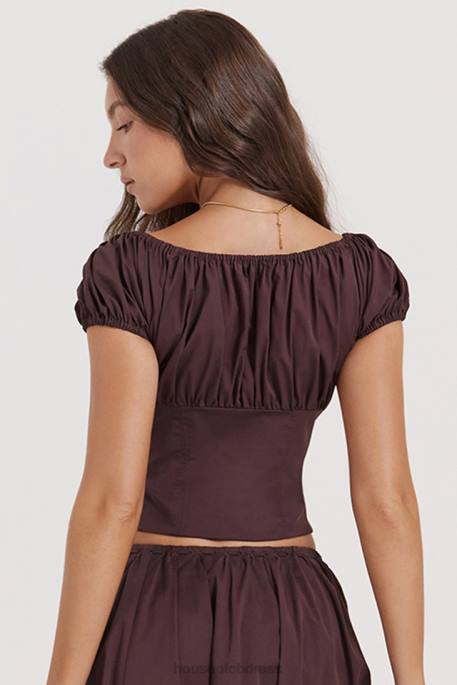 House of CB Kitty Rich Brown Gathered Top Clothing 4H6N17