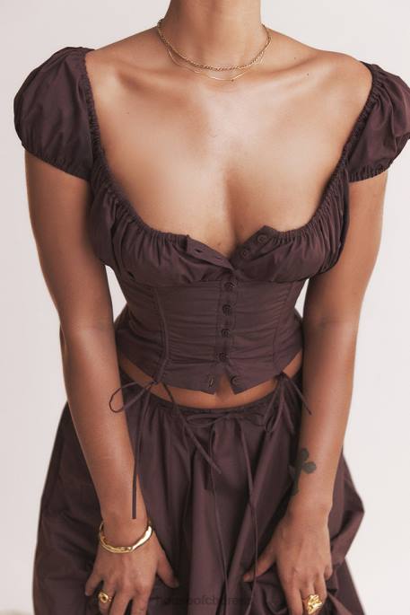 House of CB Kitty Rich Brown Gathered Top Clothing 4H6N17