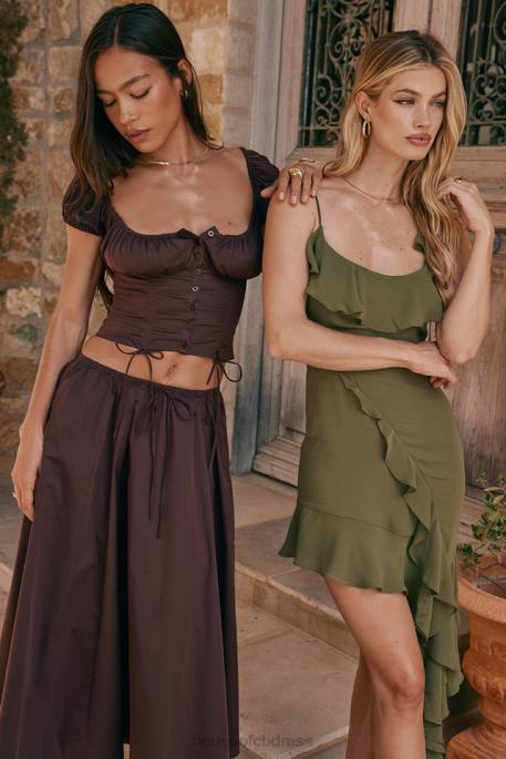 House of CB Kitty Rich Brown Gathered Top Clothing 4H6N17