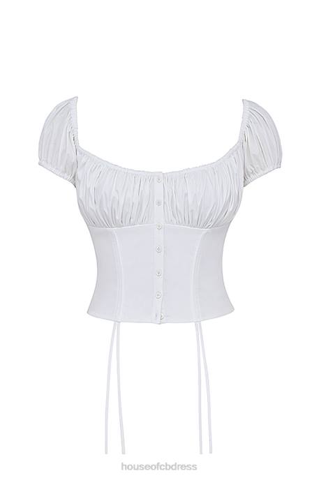 House of CB Kitty White Gathered Top Clothing 4H6N24