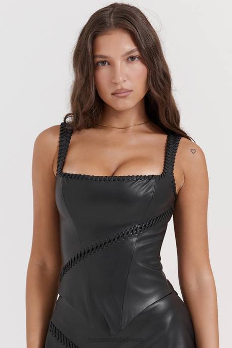 House of CB Leonie Black Vegan Leather Corset Clothing 4H6N16