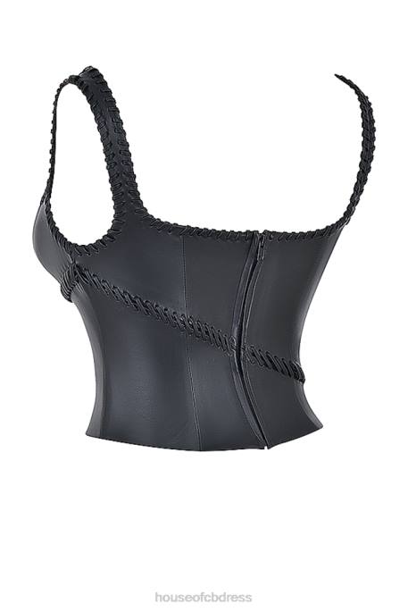 House of CB Leonie Black Vegan Leather Corset Clothing 4H6N16