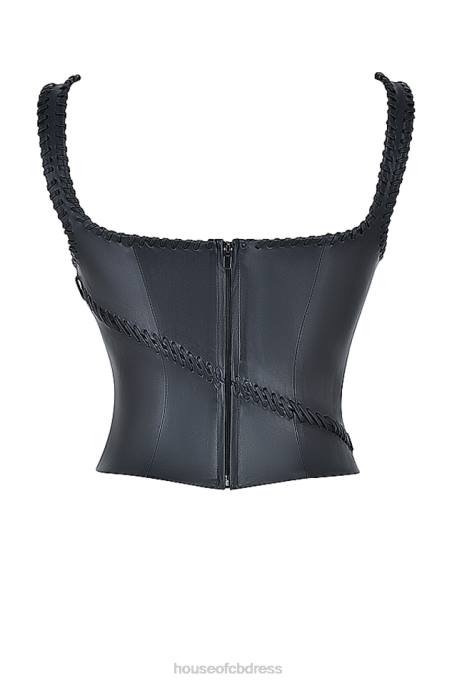 House of CB Leonie Black Vegan Leather Corset Clothing 4H6N16