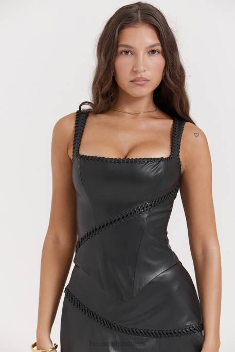 House of CB Leonie Black Vegan Leather Corset Clothing 4H6N16