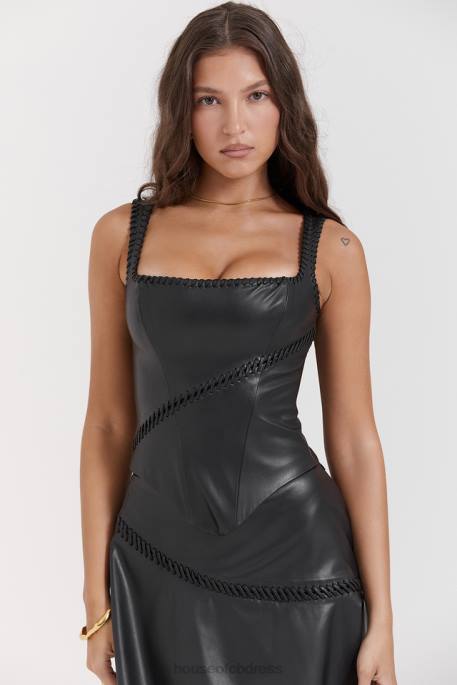 House of CB Leonie Black Vegan Leather Corset Clothing 4H6N16