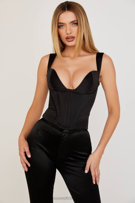 House of CB Liberty Black Satin Corset Clothing 4H6N76