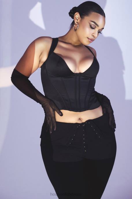 House of CB Liberty Black Satin Corset Clothing 4H6N76