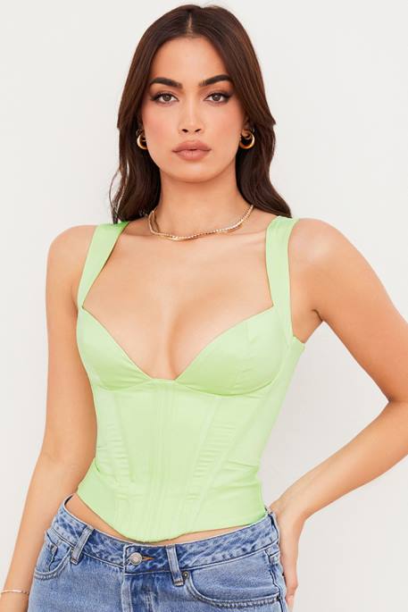 House of CB Liberty Lime Satin Corset Clothing 4H6N79