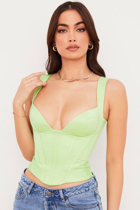 House of CB Liberty Lime Satin Corset Clothing 4H6N79