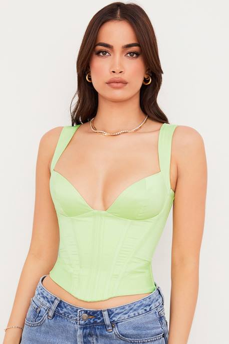 House of CB Liberty Lime Satin Corset Clothing 4H6N79
