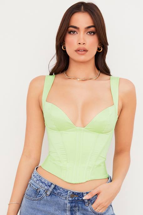 House of CB Liberty Lime Satin Corset Clothing 4H6N79