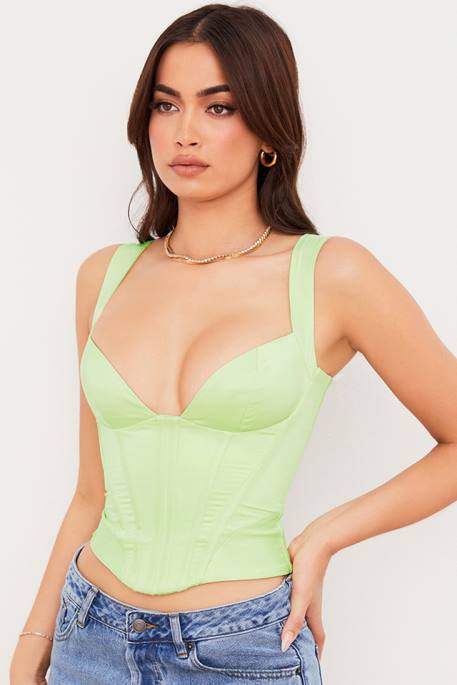 House of CB Liberty Lime Satin Corset Clothing 4H6N79