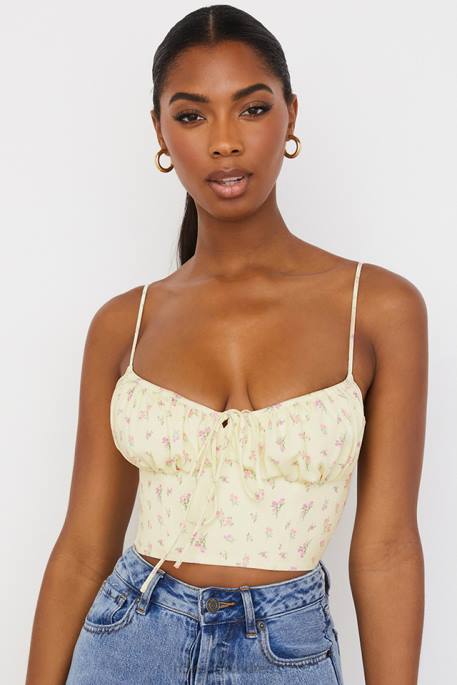 House of CB Lilibeth Lemon Ditsy Floral Gathered Bustier Top Clothing 4H6N88