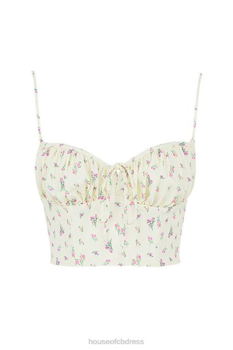 House of CB Lilibeth Lemon Ditsy Floral Gathered Bustier Top Clothing 4H6N88