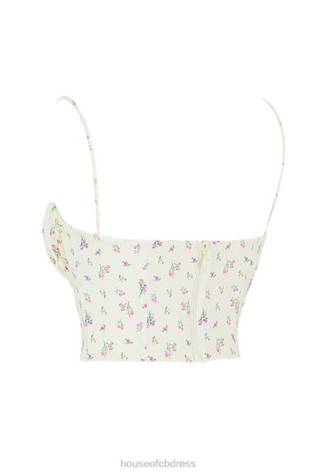 House of CB Lilibeth Lemon Ditsy Floral Gathered Bustier Top Clothing 4H6N88
