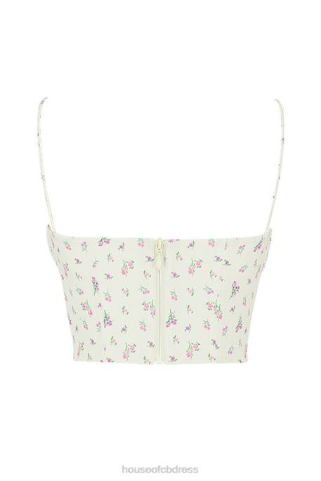 House of CB Lilibeth Lemon Ditsy Floral Gathered Bustier Top Clothing 4H6N88