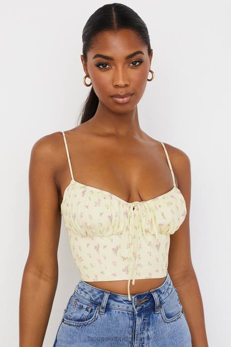 House of CB Lilibeth Lemon Ditsy Floral Gathered Bustier Top Clothing 4H6N88