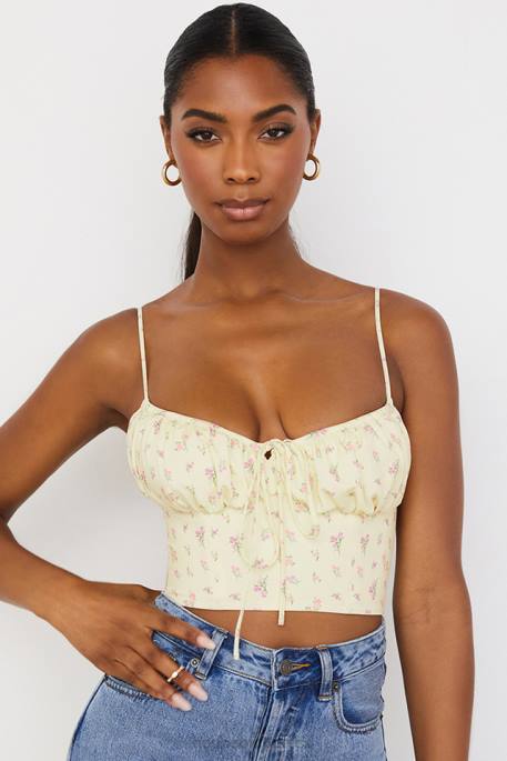 House of CB Lilibeth Lemon Ditsy Floral Gathered Bustier Top Clothing 4H6N88