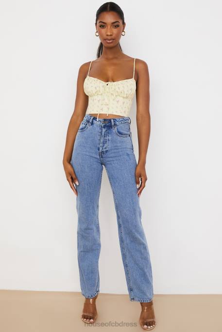 House of CB Lilibeth Lemon Ditsy Floral Gathered Bustier Top Clothing 4H6N88