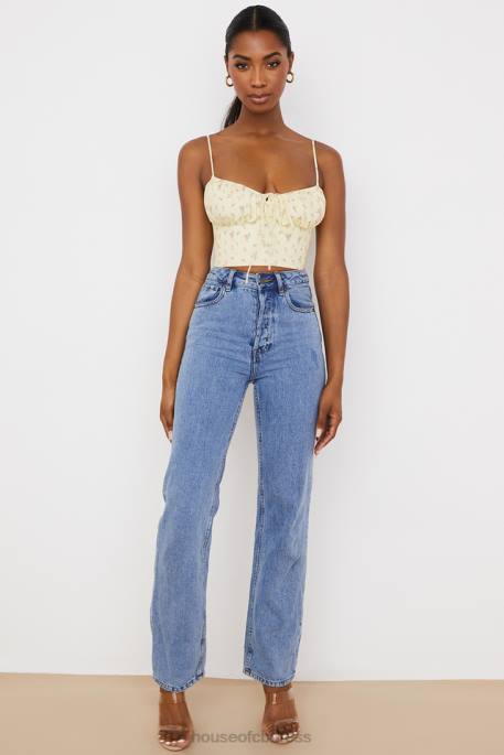 House of CB Lilibeth Lemon Ditsy Floral Gathered Bustier Top Clothing 4H6N88