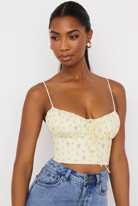 House of CB Lilibeth Lemon Ditsy Floral Gathered Bustier Top Clothing 4H6N88