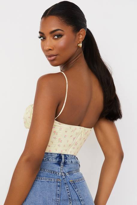 House of CB Lilibeth Lemon Ditsy Floral Gathered Bustier Top Clothing 4H6N88