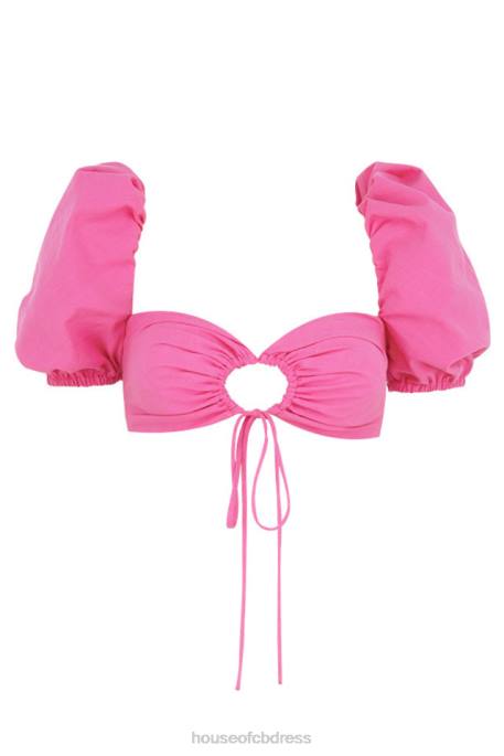 House of CB Lisette Pink Linen Puff Sleeve Corset Top Clothing 4H6N103