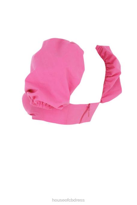 House of CB Lisette Pink Linen Puff Sleeve Corset Top Clothing 4H6N103