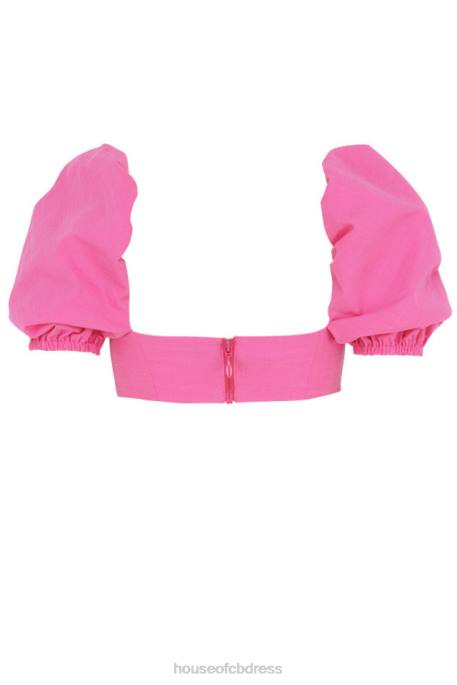 House of CB Lisette Pink Linen Puff Sleeve Corset Top Clothing 4H6N103