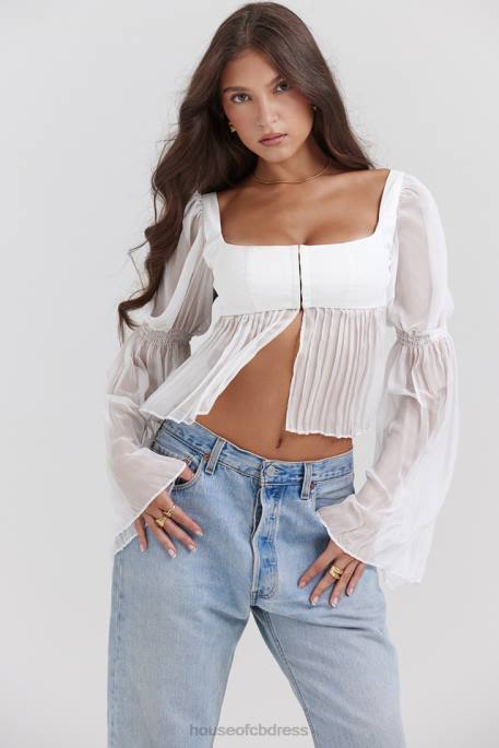 House of CB Lucie White Pleated Top Clothing 4H6N8